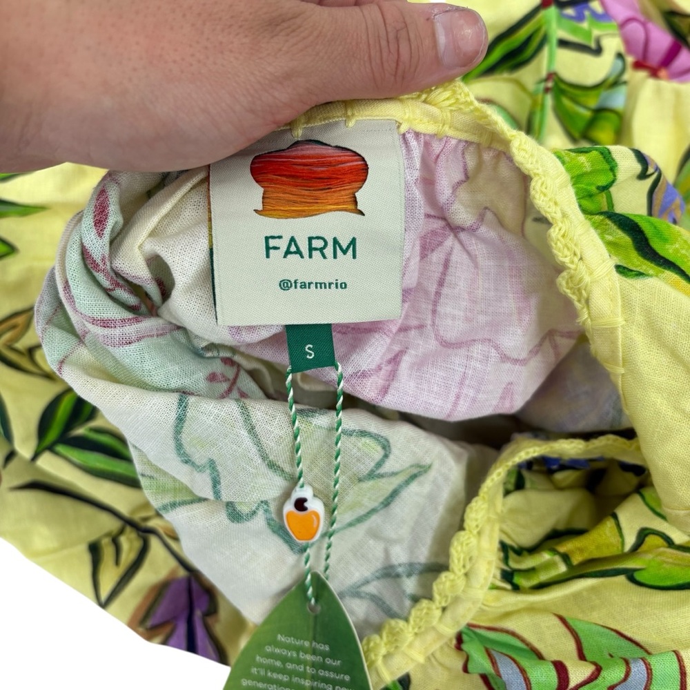 Farm Rio Yellow Floral Insects Flowy Maxi Dress Size Small Sleeveless NWT - Picture 14 of 15